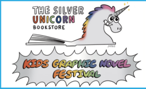 A comical unicorn and graphic lettering