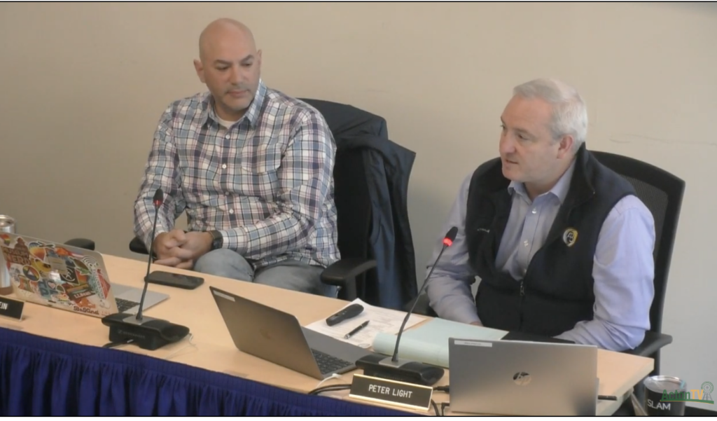 Acton-Boxborough School Committee Chair Adam Klein and Superintendent Peter LIght at the School’s “Budget Saturday” meeting.