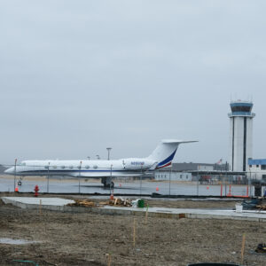 Hanscom Airport Control Tower and Jet.