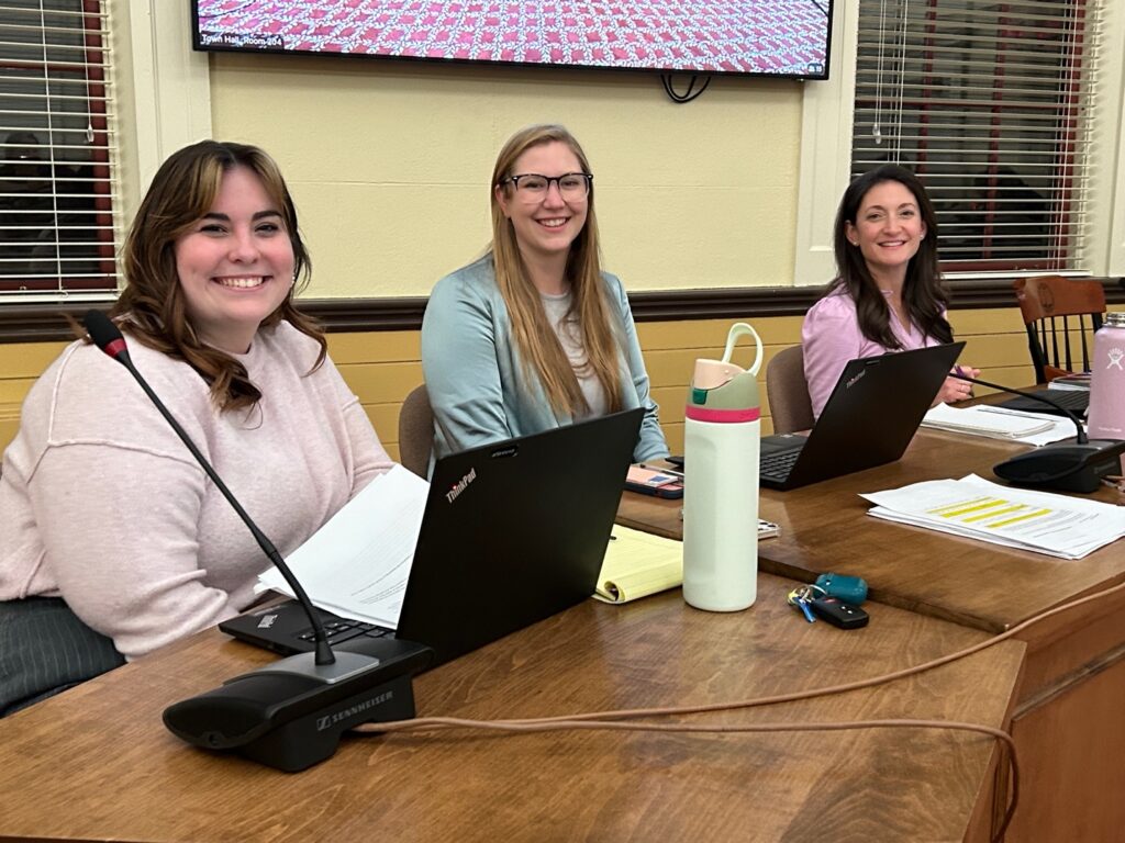 Senior Planner Kaila Sauer, Associate Planner Nora Masler, and Planning Director Kristen Guichard at March 19 Planning Board meeting.