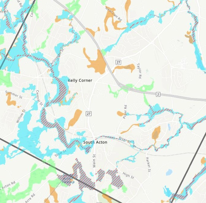 A portion of the FEMA National Flood Hazard Map covering southern Acton, from Acton's Stormwater Management Asset Plan