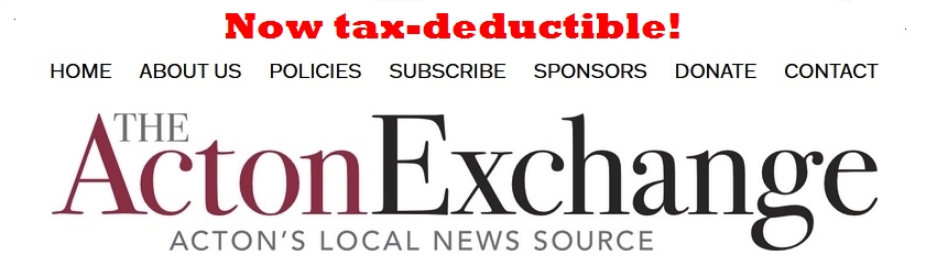 The Acton Exchange header with the words "Now tax-deductible!" on top in big red letters.