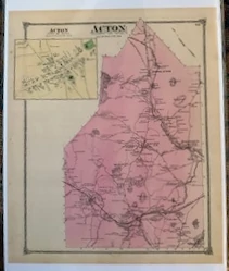 An old map of Acton showing the rail lines through town.